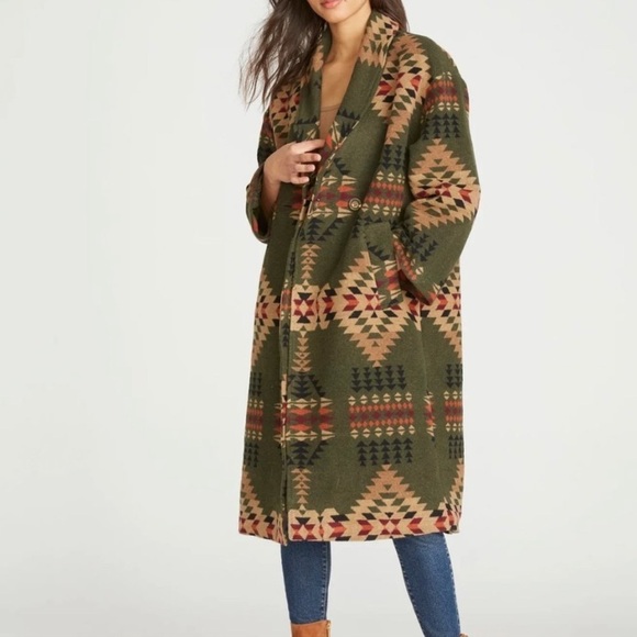 Driftwood Rowan Coat Jacket Long Aztec Western Teepee Boho Green Small - Picture 1 of 14
